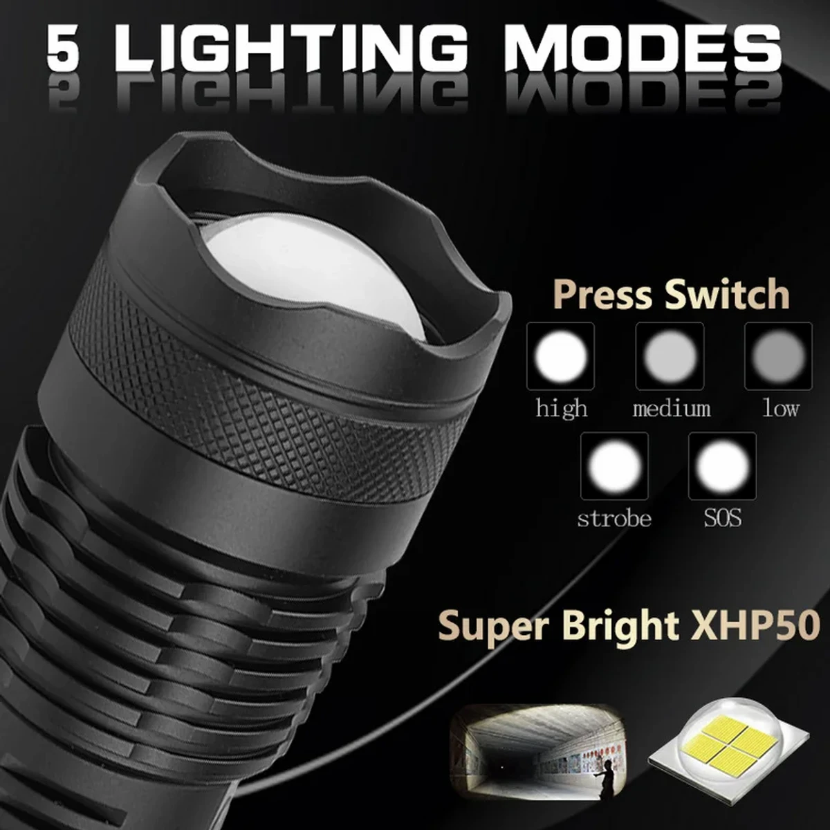 Rechargeable Waterproof Zoom LED Flashlight USB Torch Light (XHP 50)